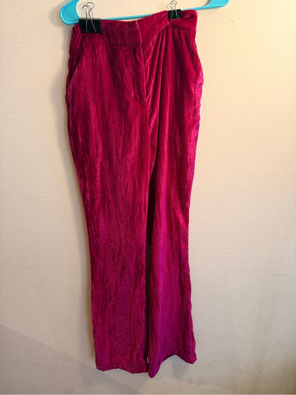 Nasty Gal Bright Fuchsia Velvet Wide-Leg Pants